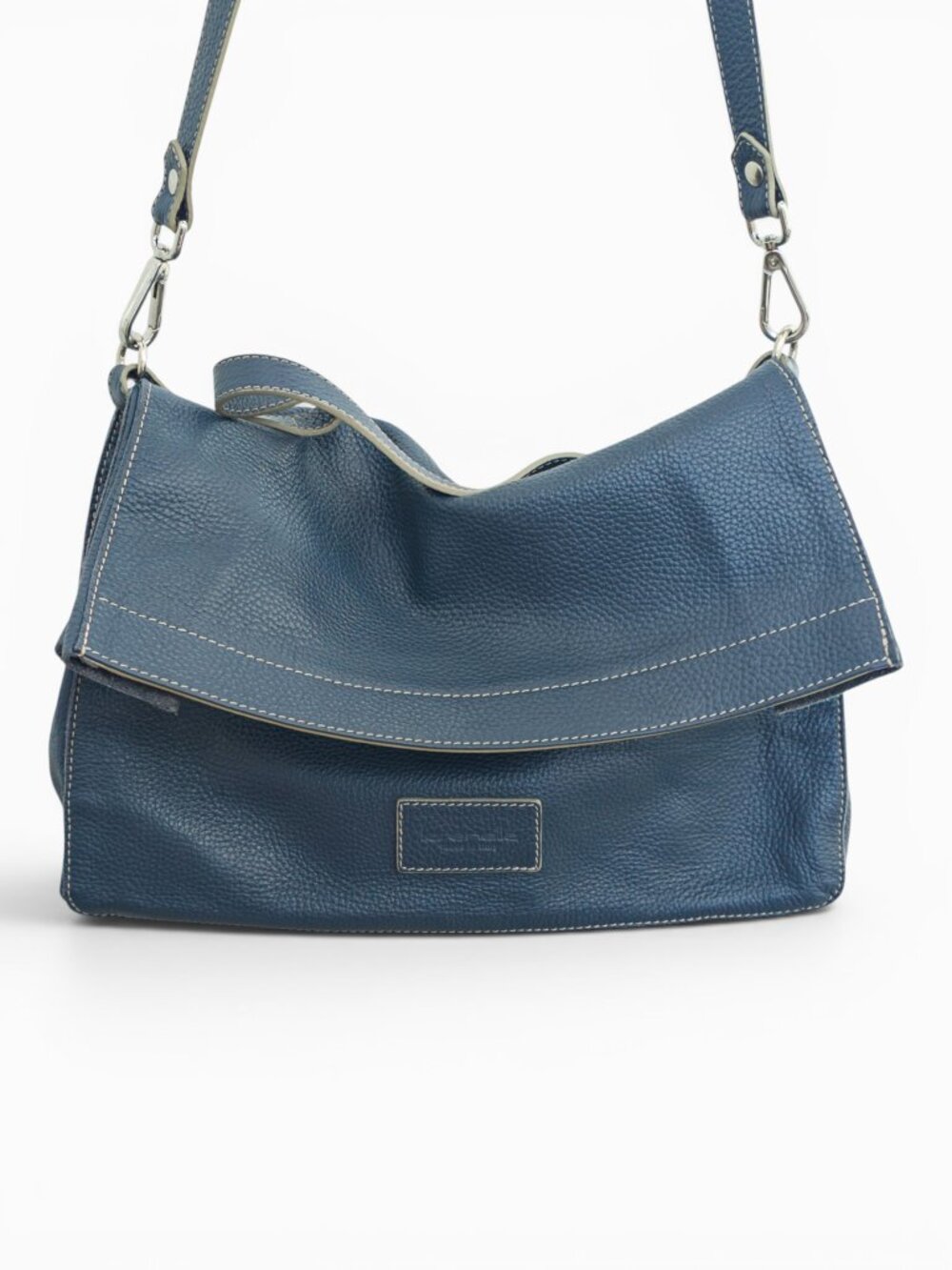 Farenella Italian Pebbled Leather Shoulder Bag, Blue with Suede Lining